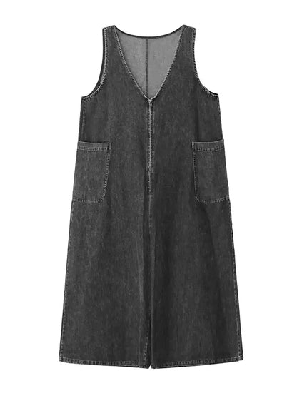 Sleeveless wide denim jumpsuit 