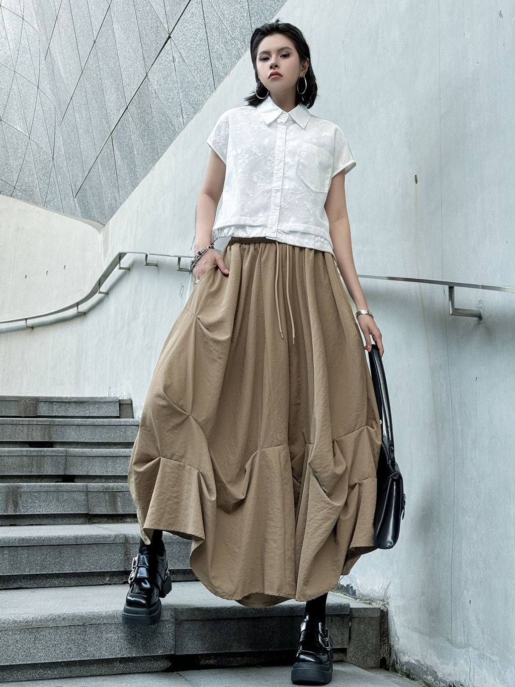 Gathered design wide pants 