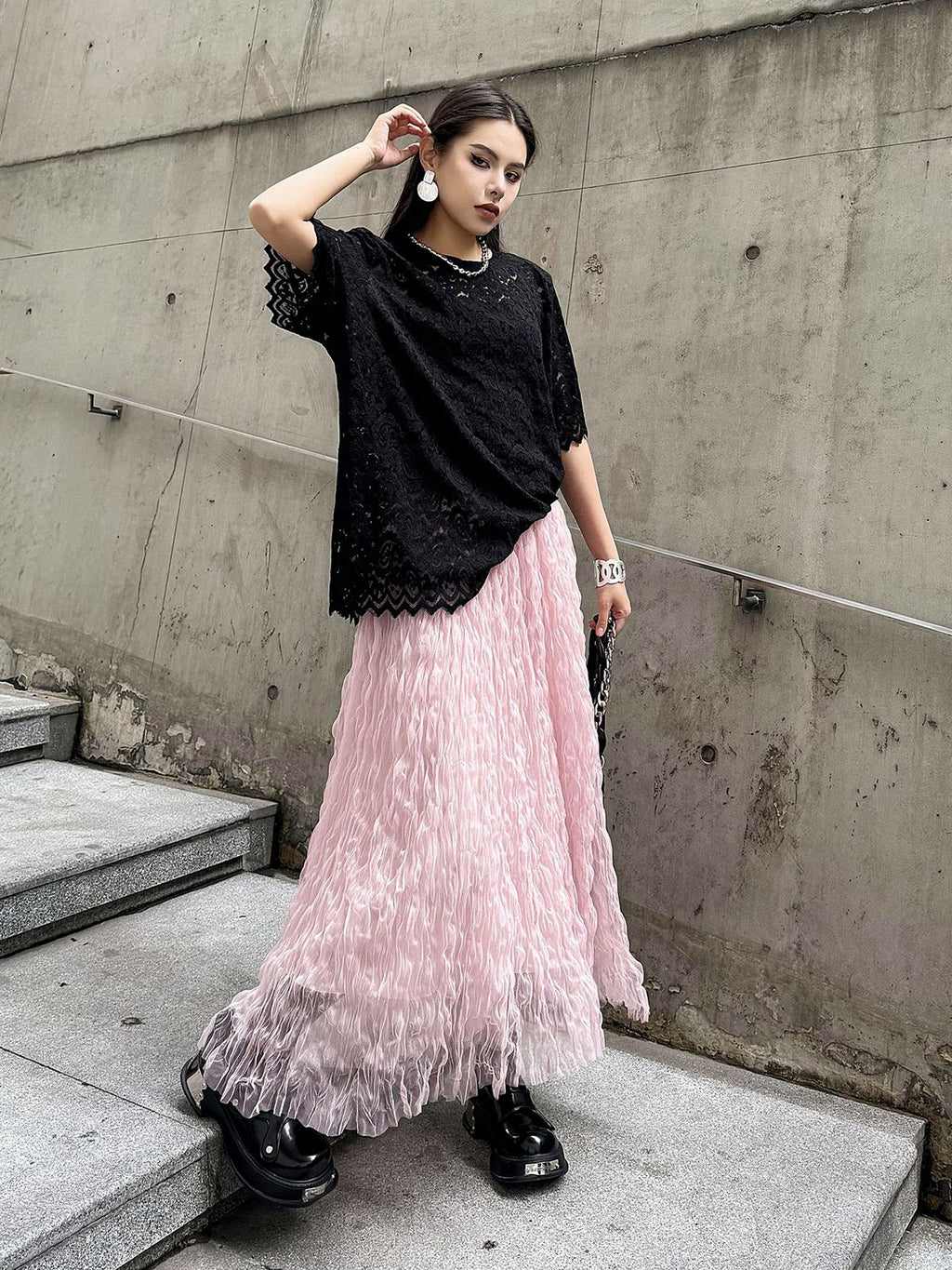 Scarf tie blouse and denim pants series 