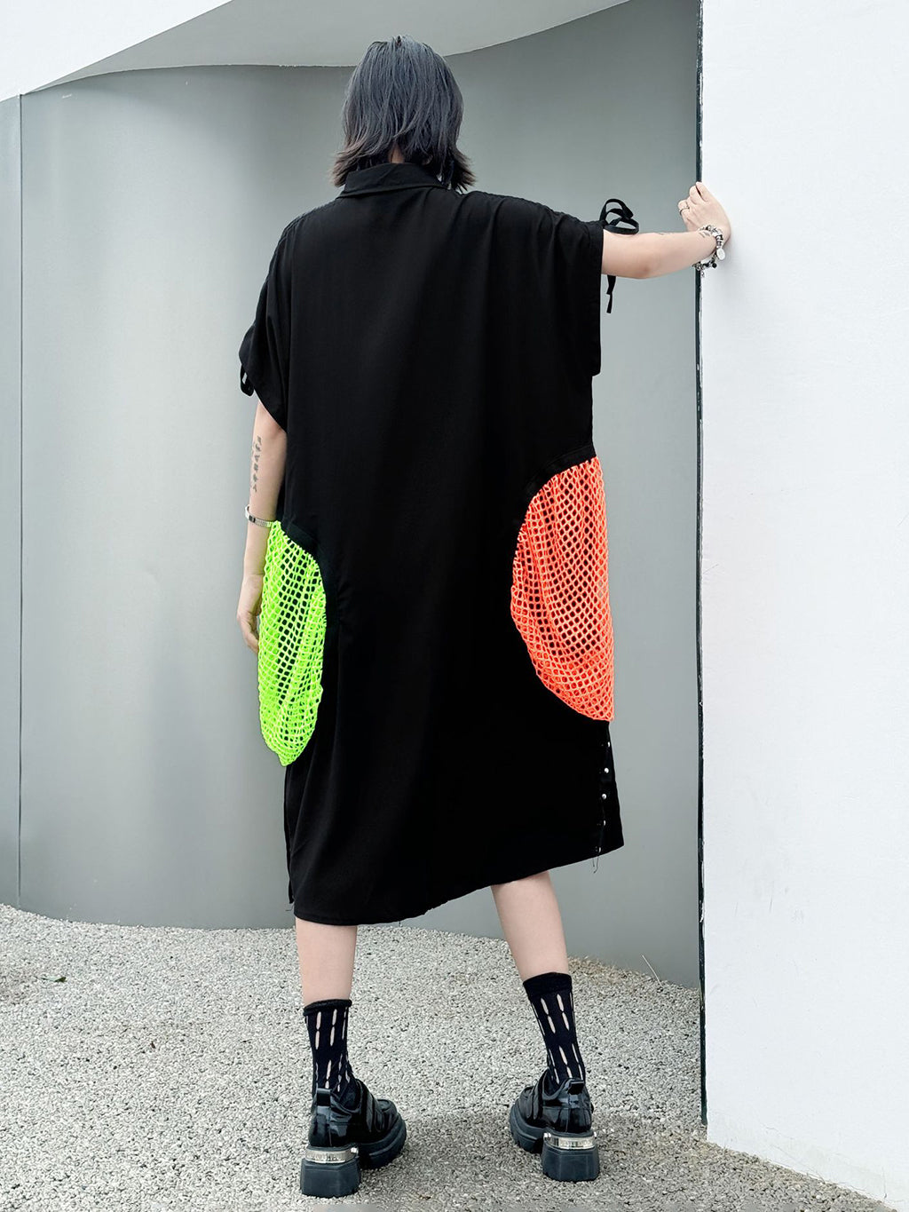 neon patch shirt dress