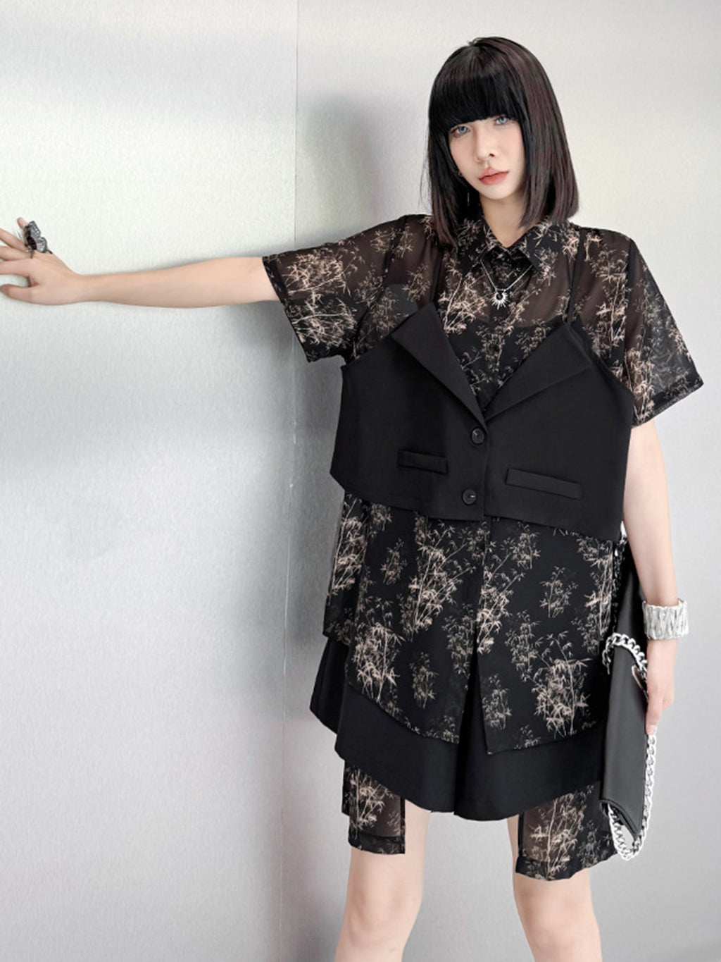Scarf tie blouse and denim pants series 