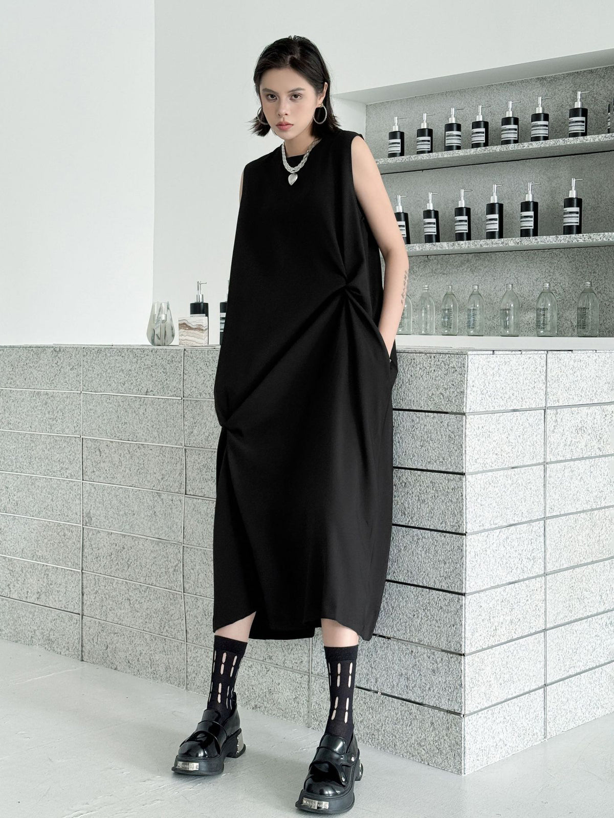 Draped sleeveless dress 
