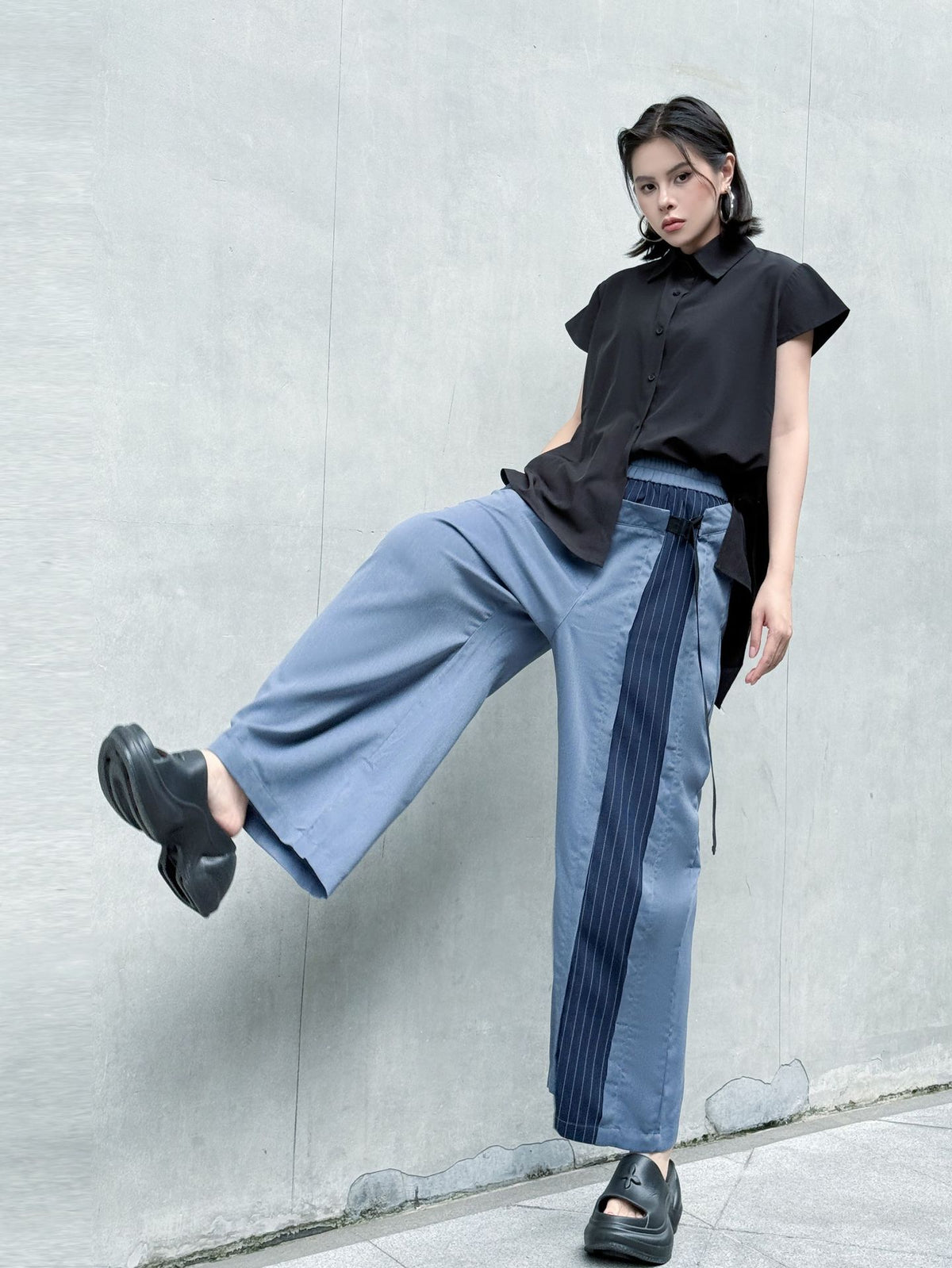 Scarf tie blouse and denim pants series 