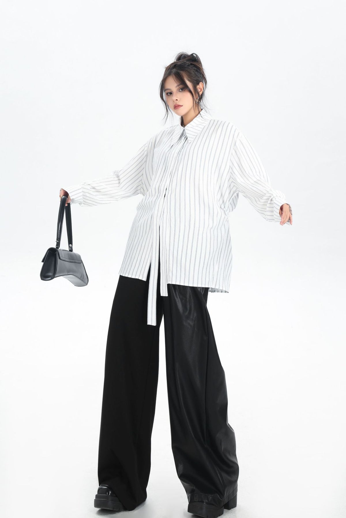 Scarf tie blouse and denim pants series 