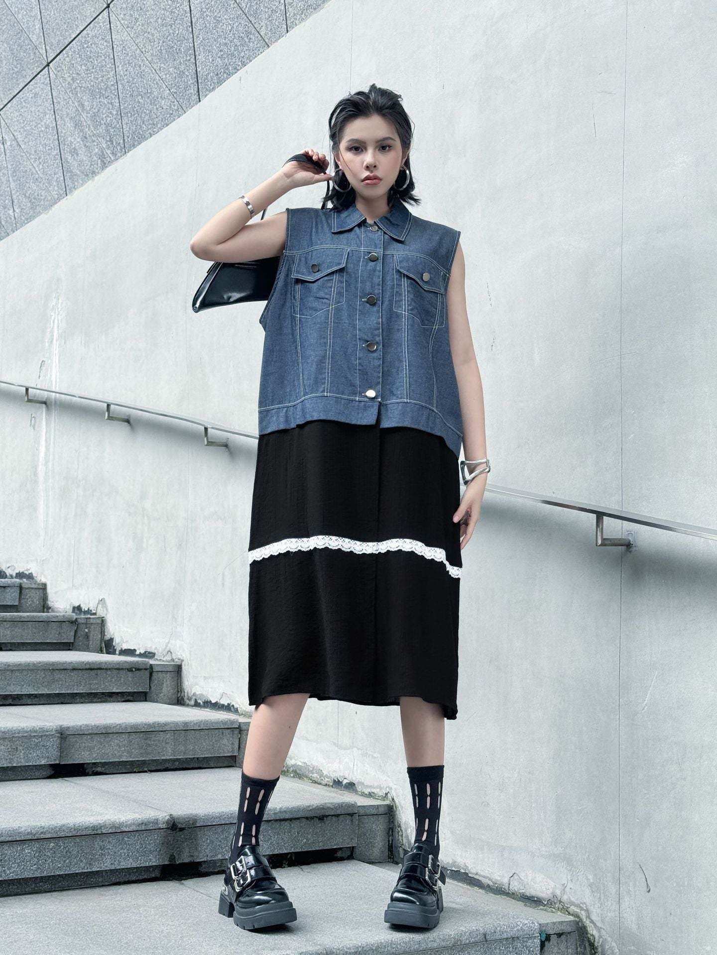 Scarf tie blouse and denim pants series 