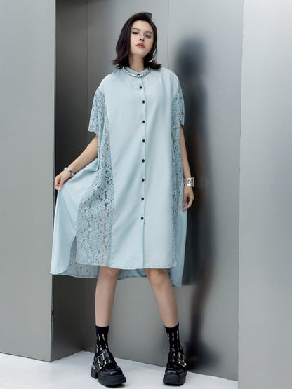 Lace slit shirt dress 