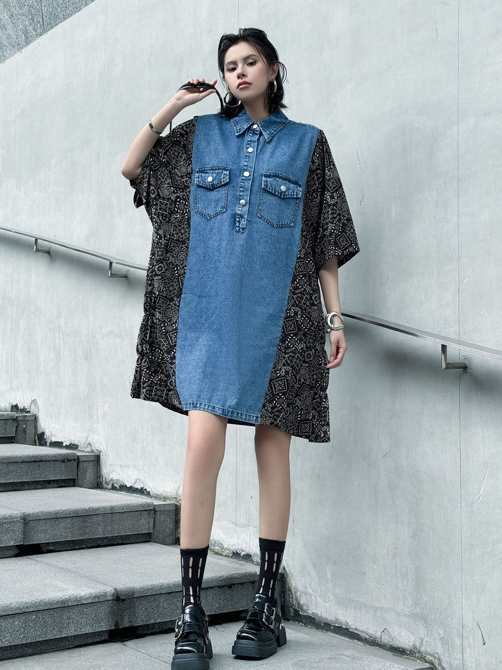 Denim Switch Pattern Dress 
