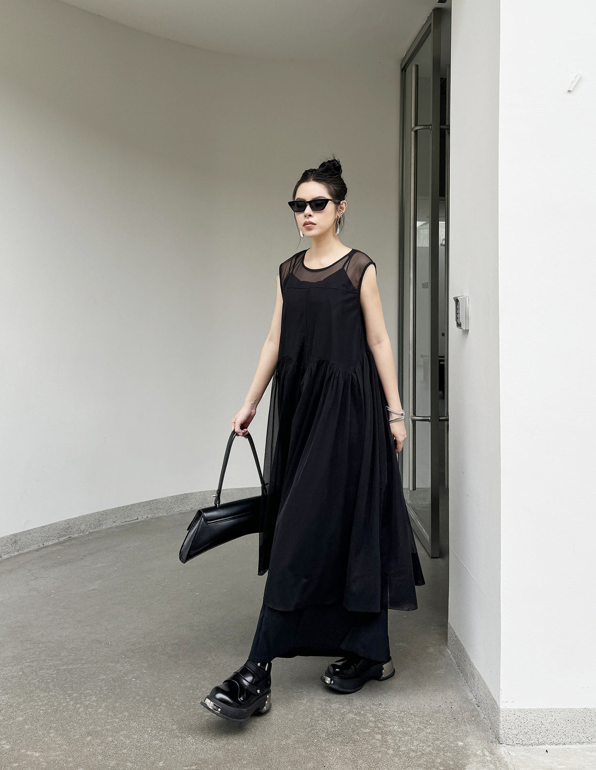 Sheer Black Layered Dress 