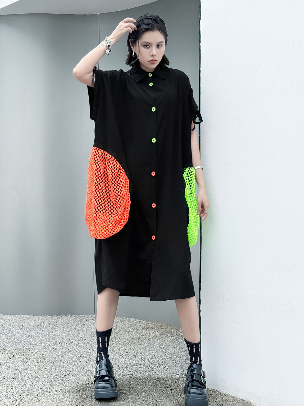 neon patch shirt dress