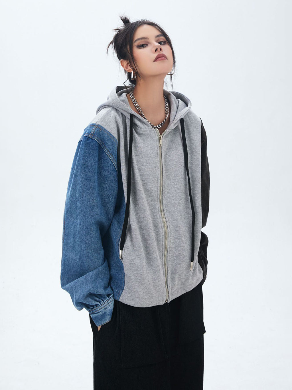Washed Denim Docking Hoodie 