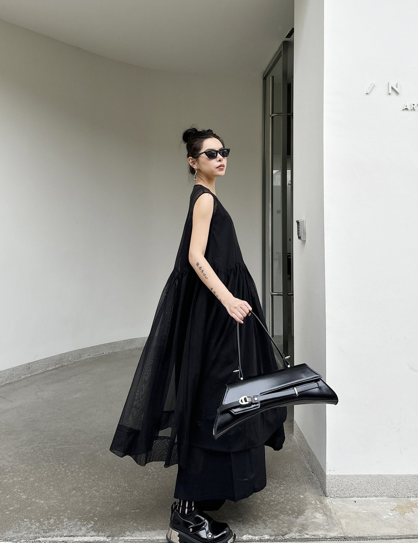 Sheer Black Layered Dress 