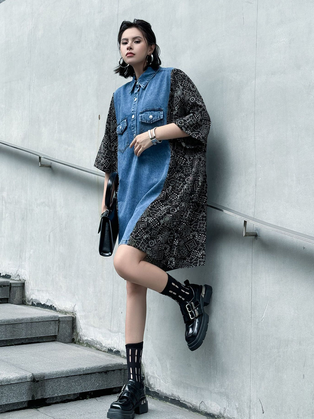Denim Switch Pattern Dress 