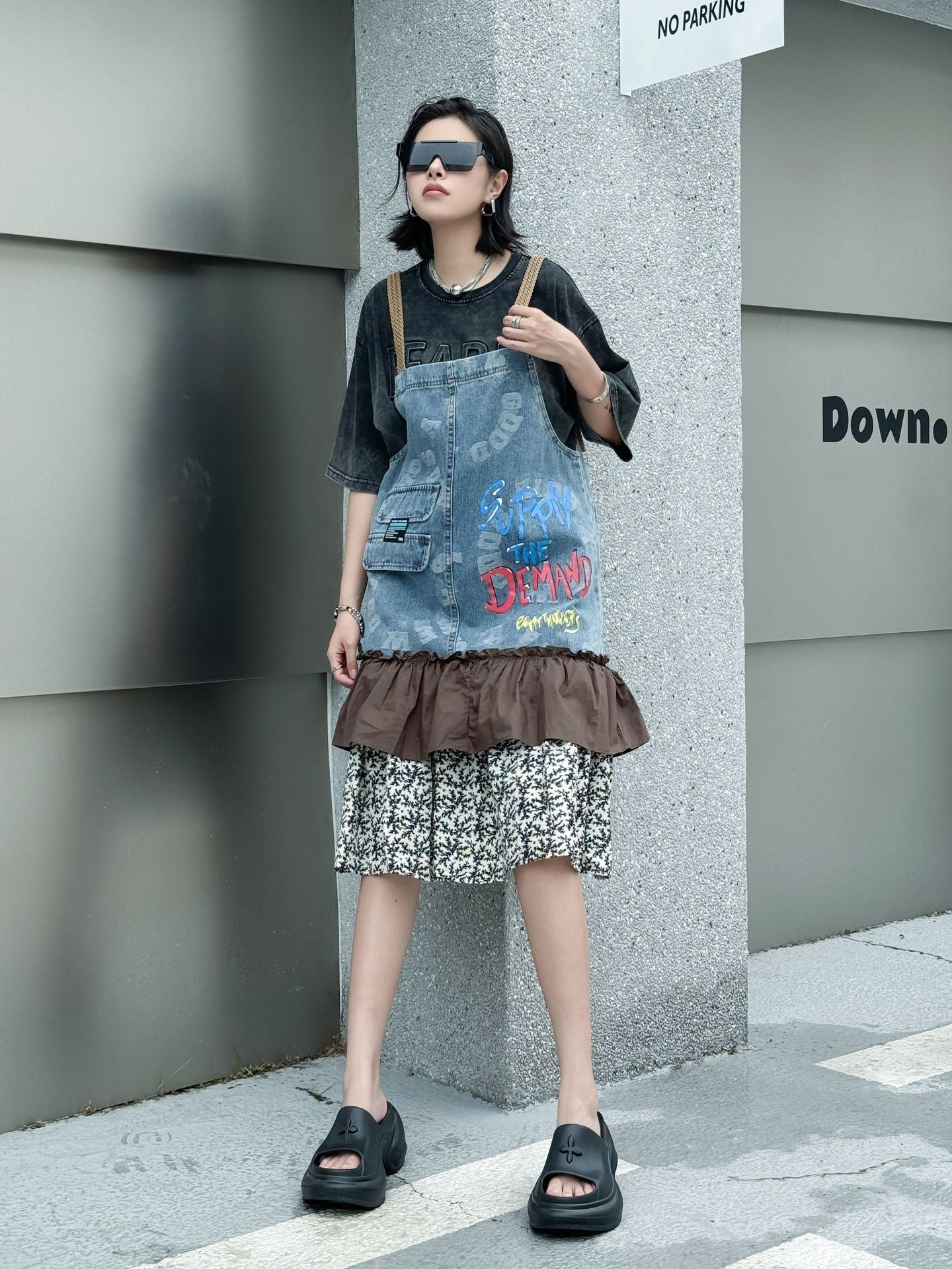 Scarf tie blouse and denim pants series 