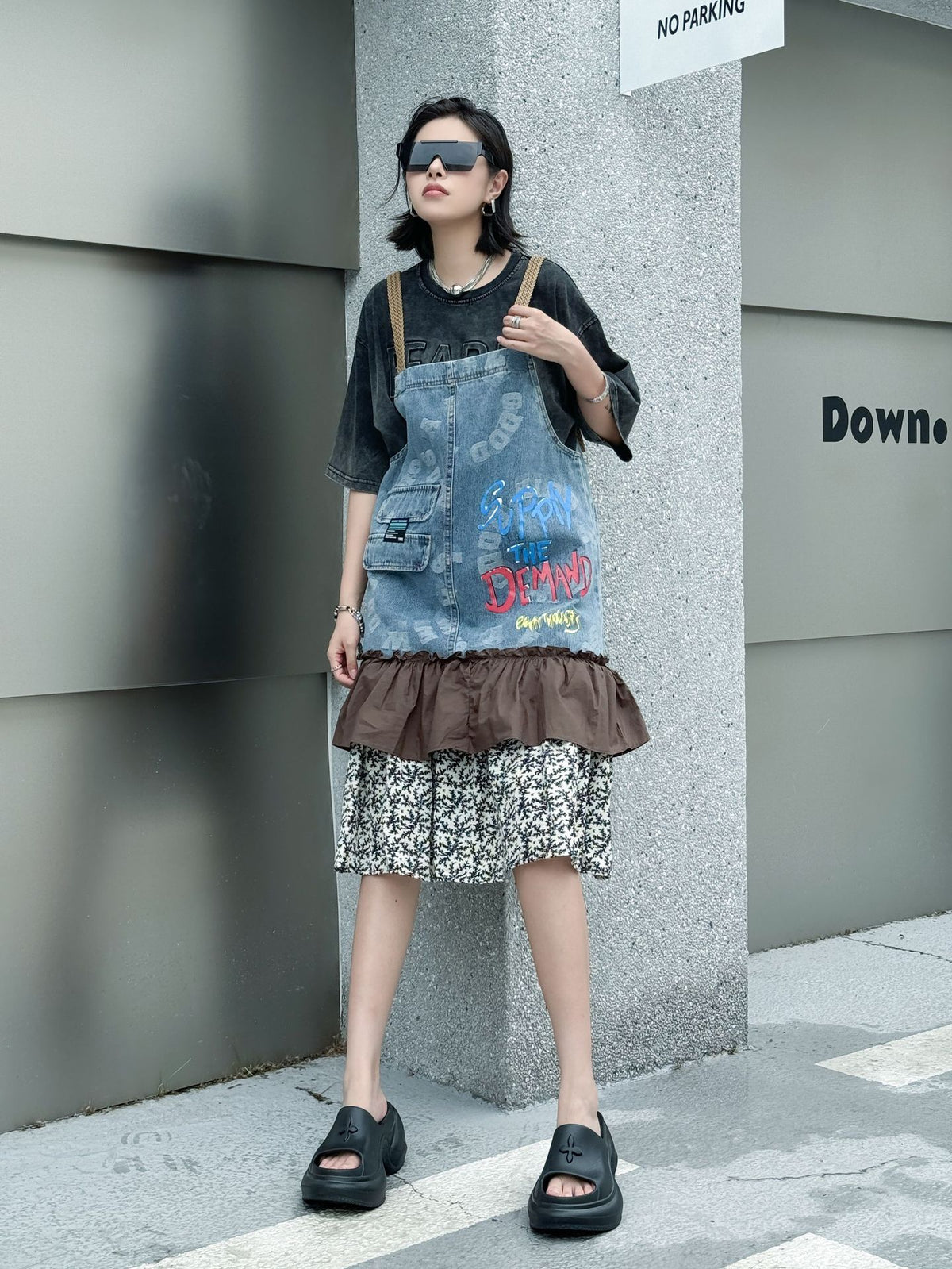 Scarf tie blouse and denim pants series 