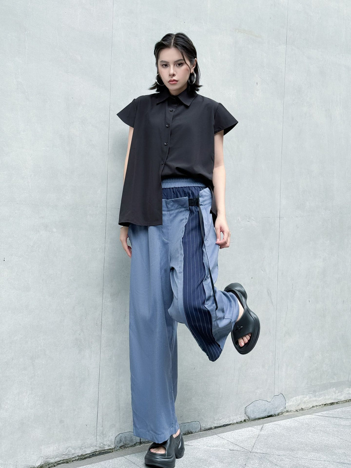 Scarf tie blouse and denim pants series 