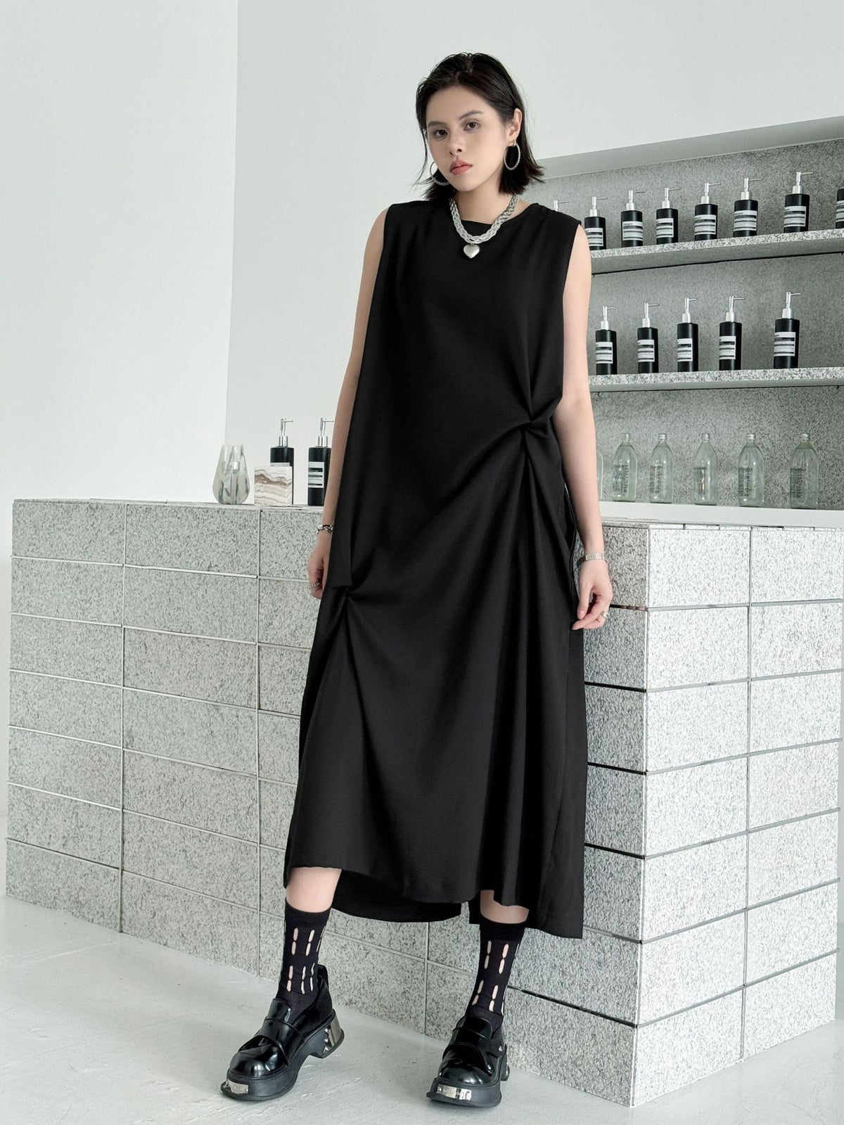 Draped sleeveless dress 