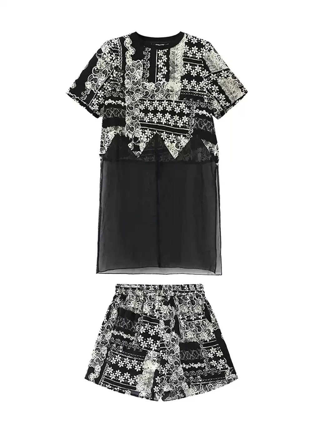 Black lace sheer top and shorts 