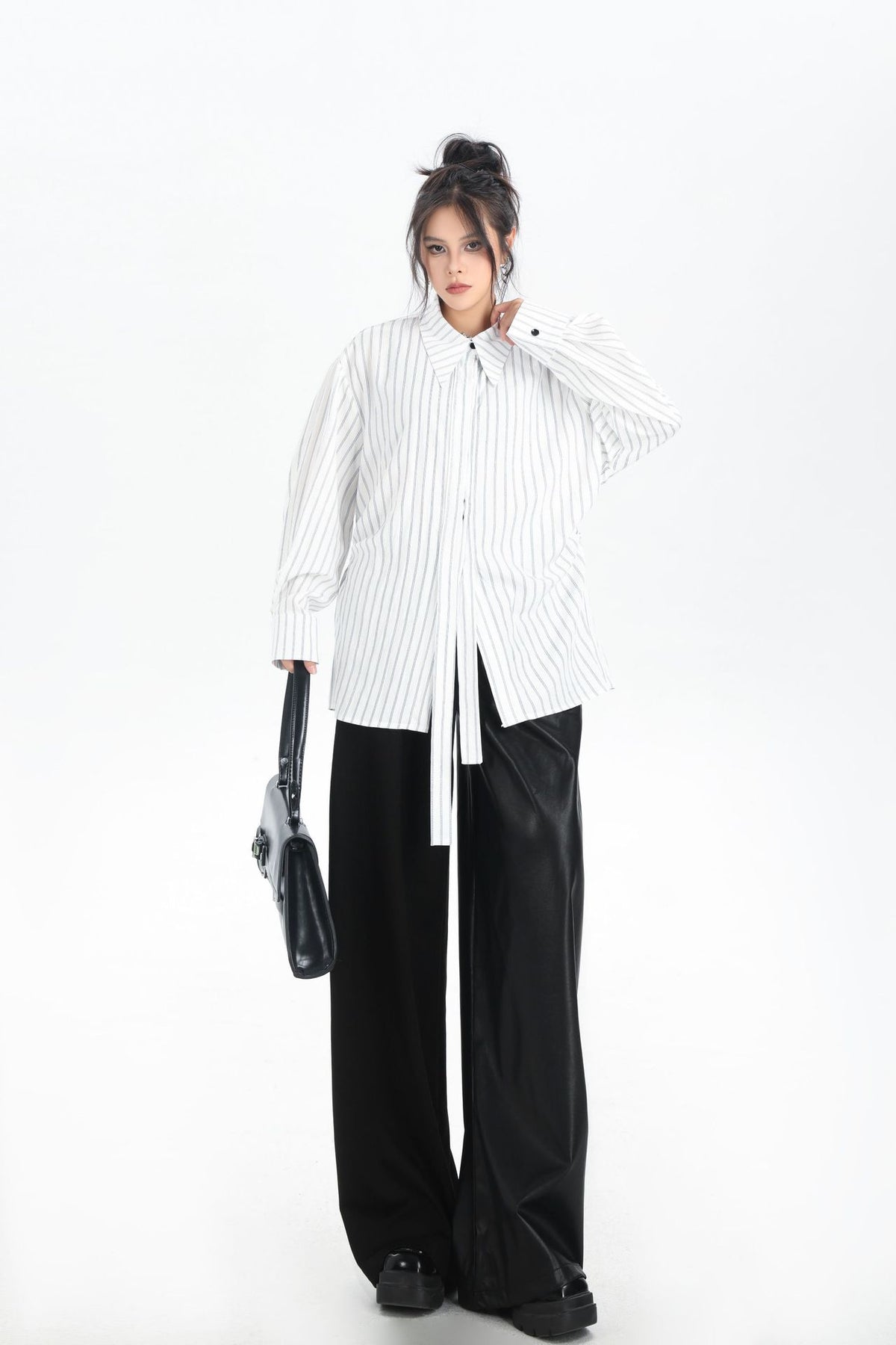 Scarf tie blouse and denim pants series 