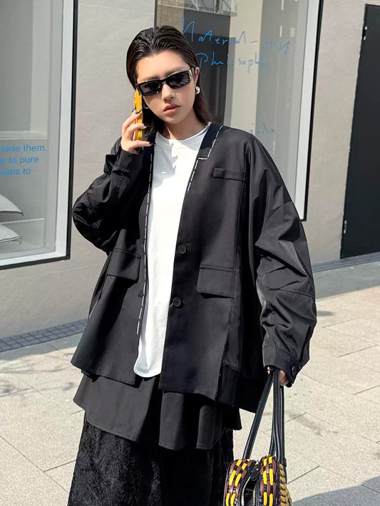 ノーカラーレイヤードジャケット