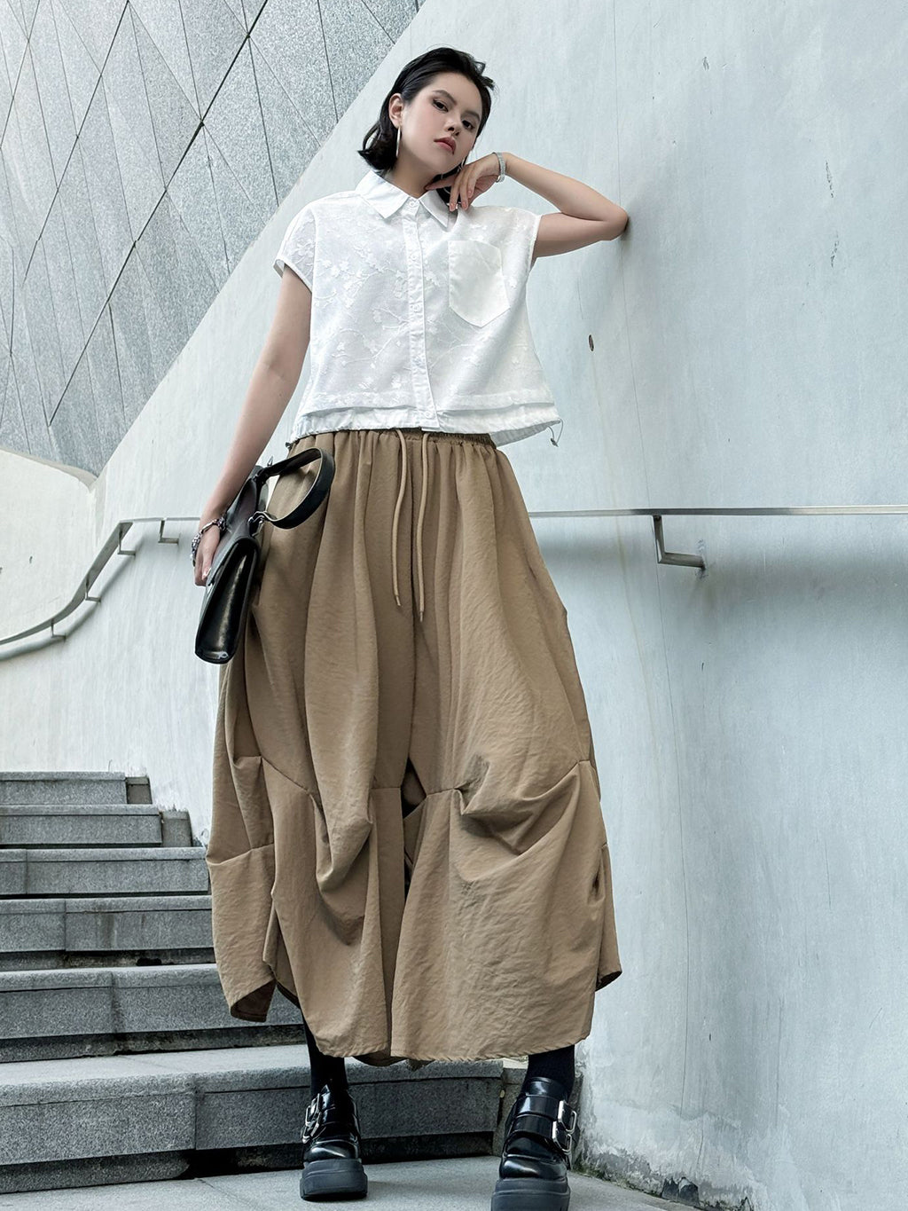 Gathered design wide pants 