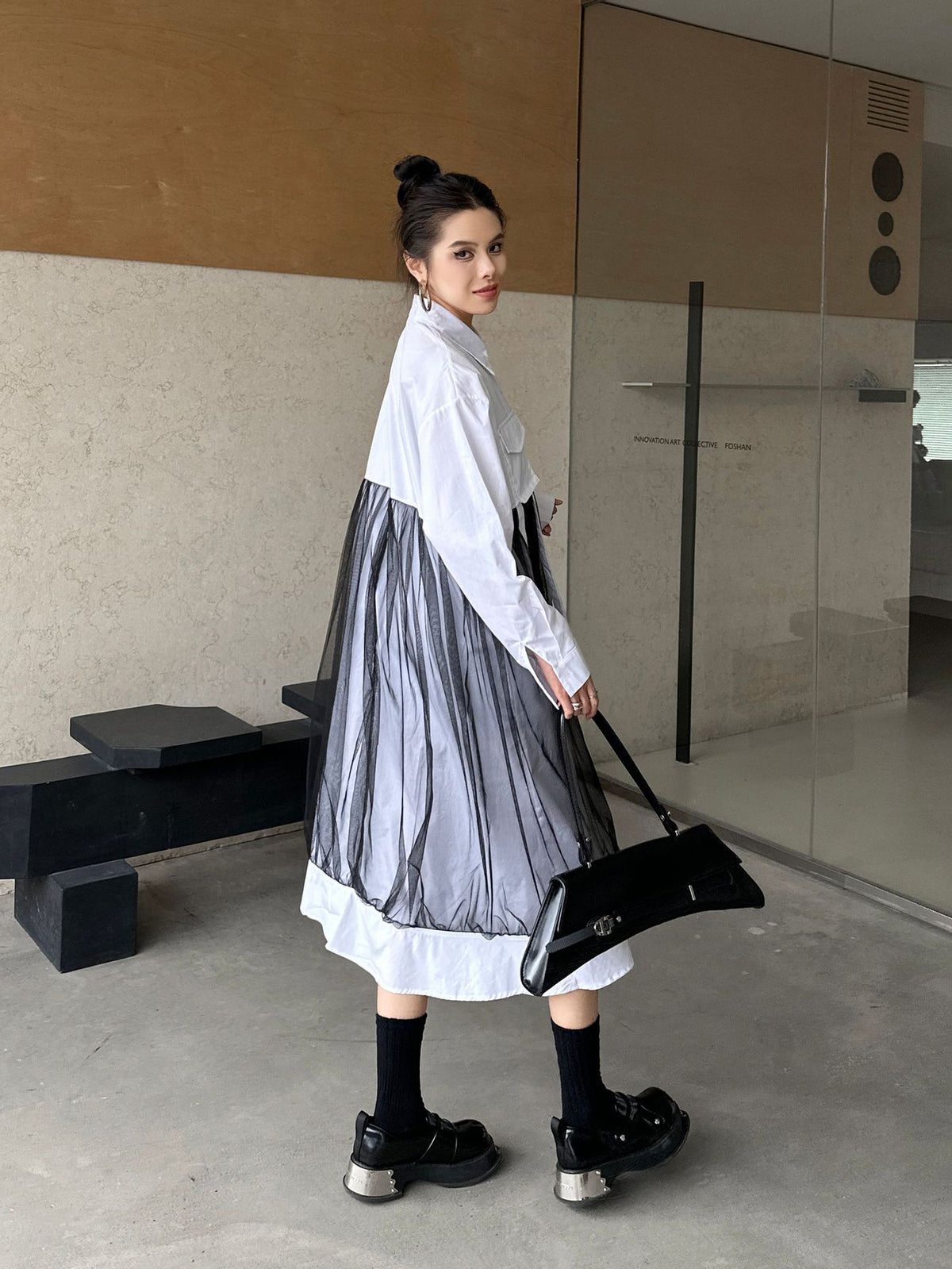 Scarf tie blouse and denim pants series 