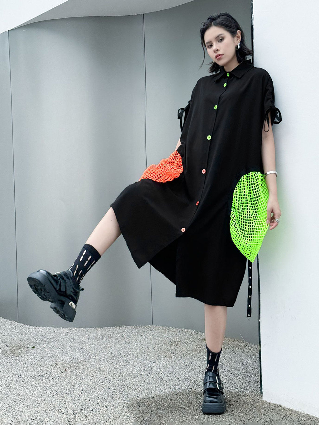 neon patch shirt dress