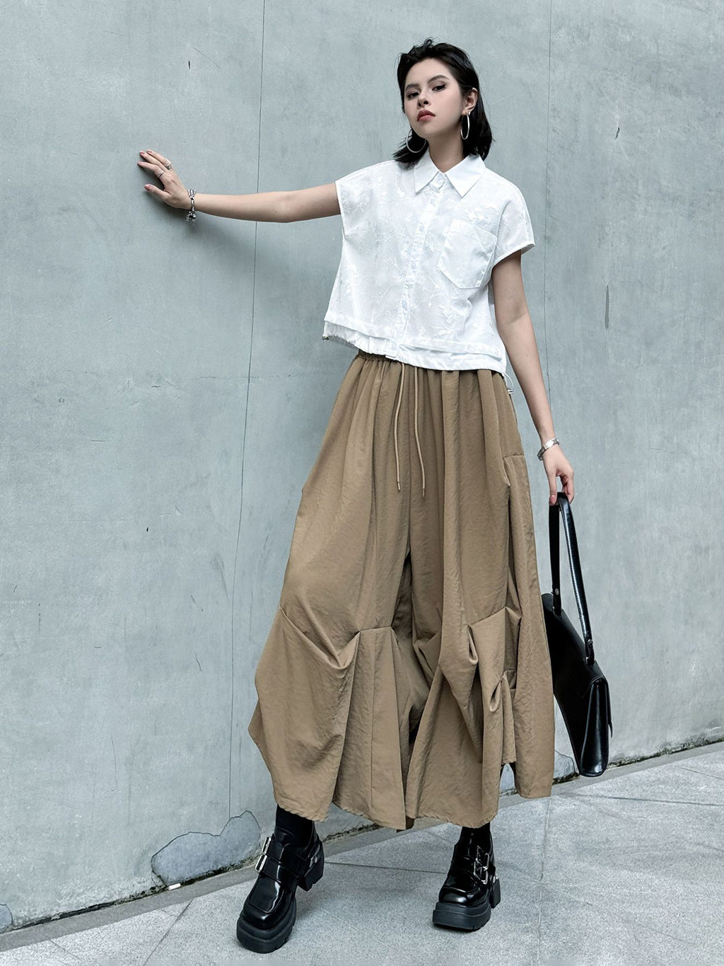 Gathered design wide pants 