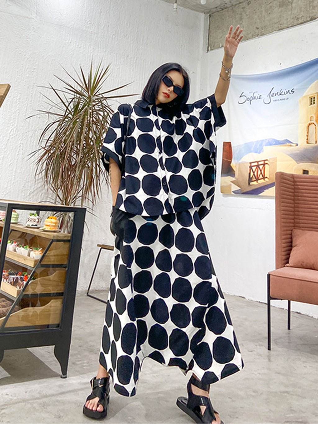Dot block shirt and pants 