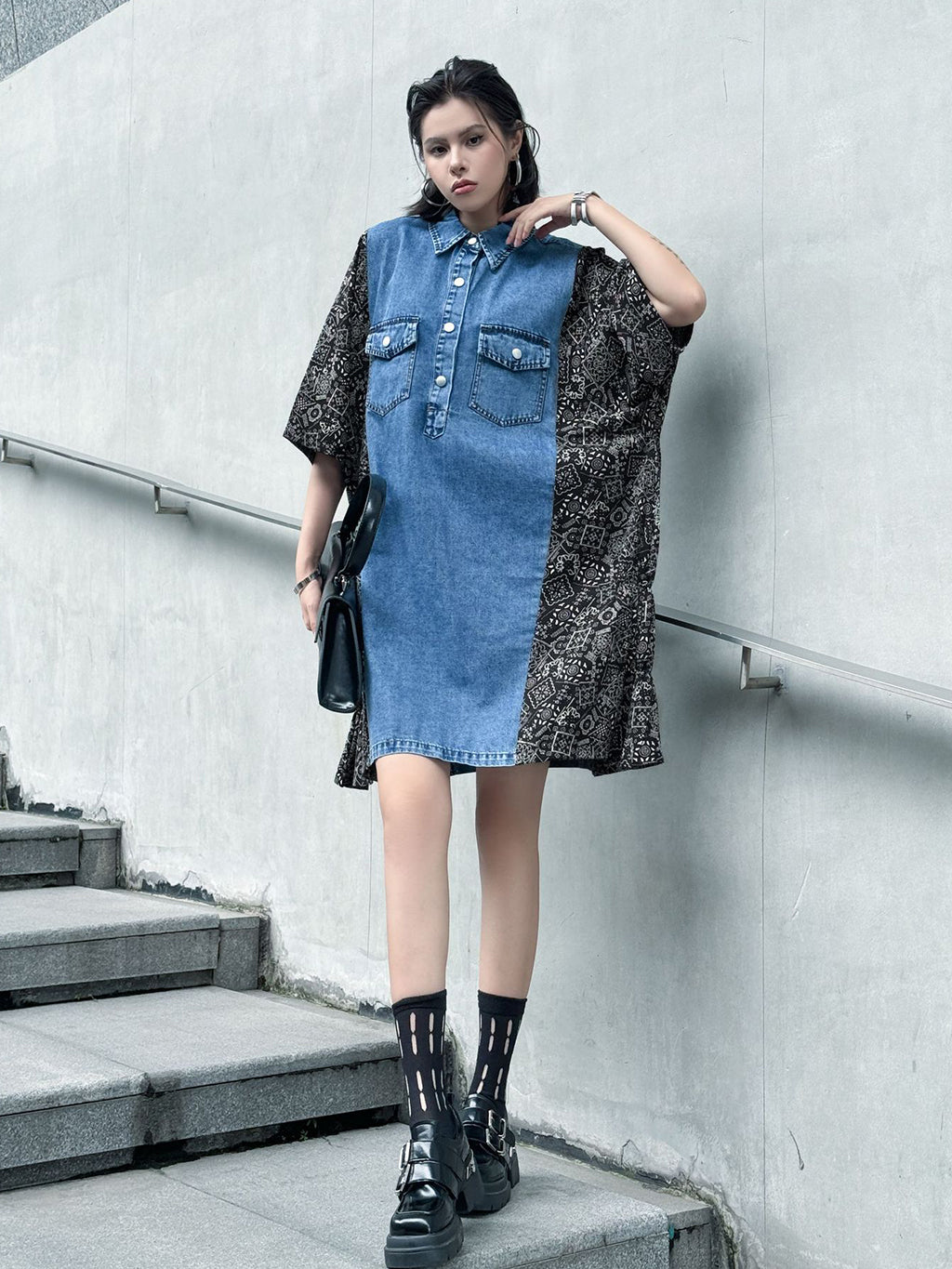 Denim Switch Pattern Dress 