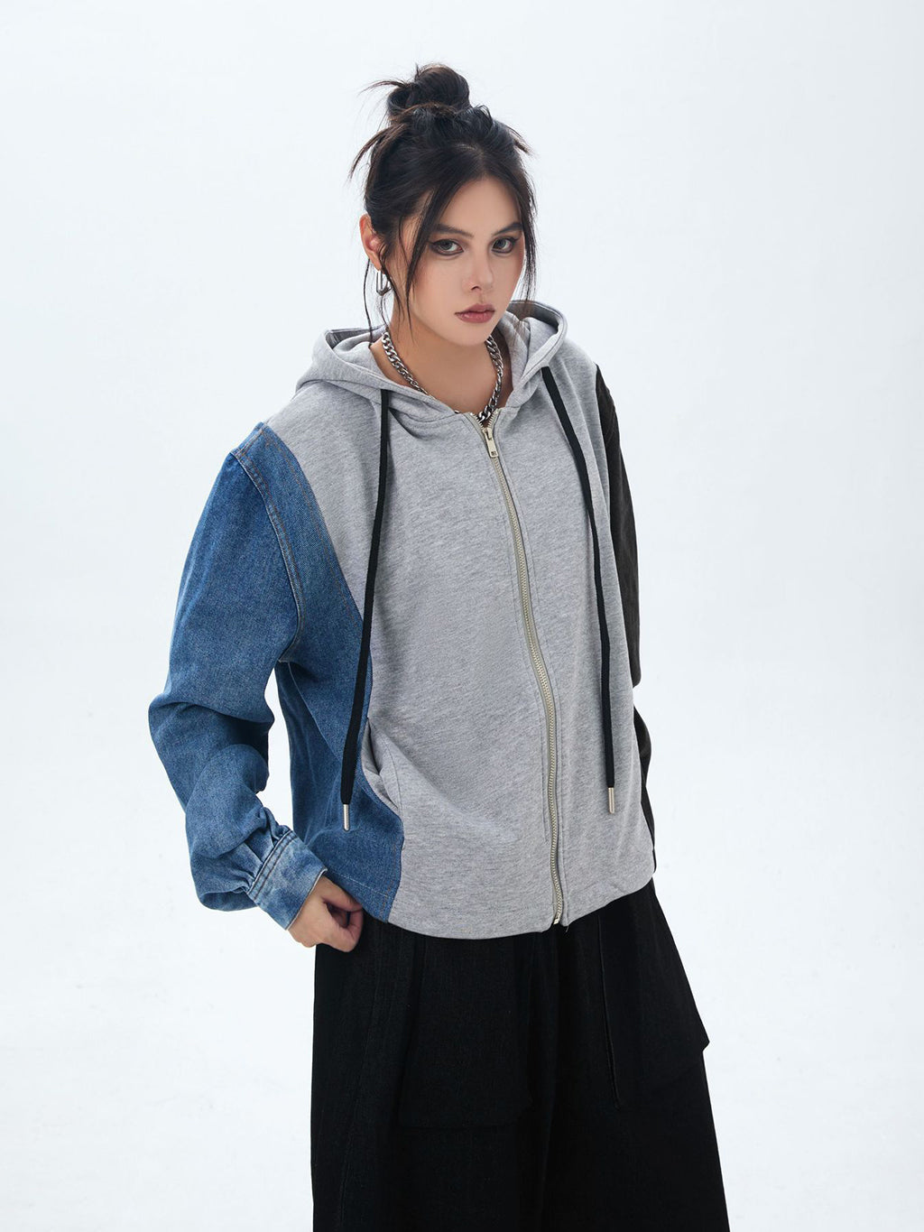 Washed Denim Docking Hoodie 