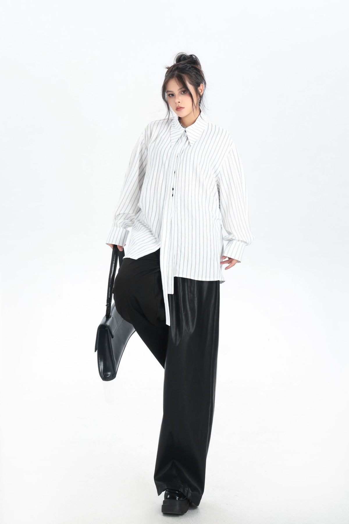 Scarf tie blouse and denim pants series 