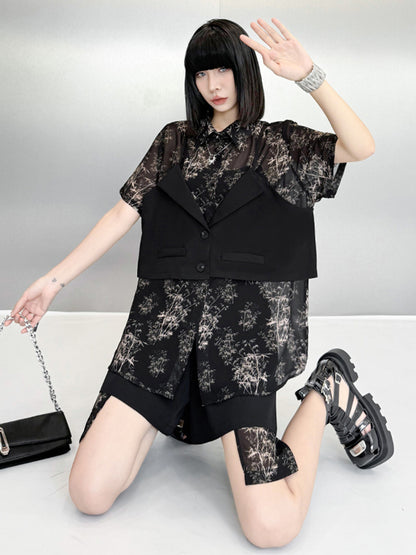 Scarf tie blouse and denim pants series 