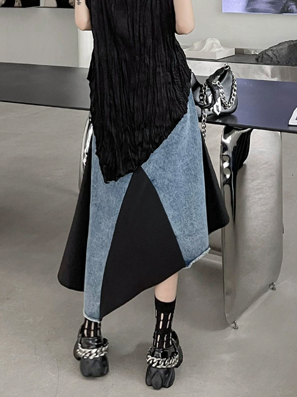 レイヤードカットデニムスカート