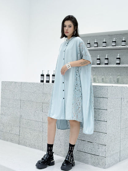 Lace slit shirt dress 