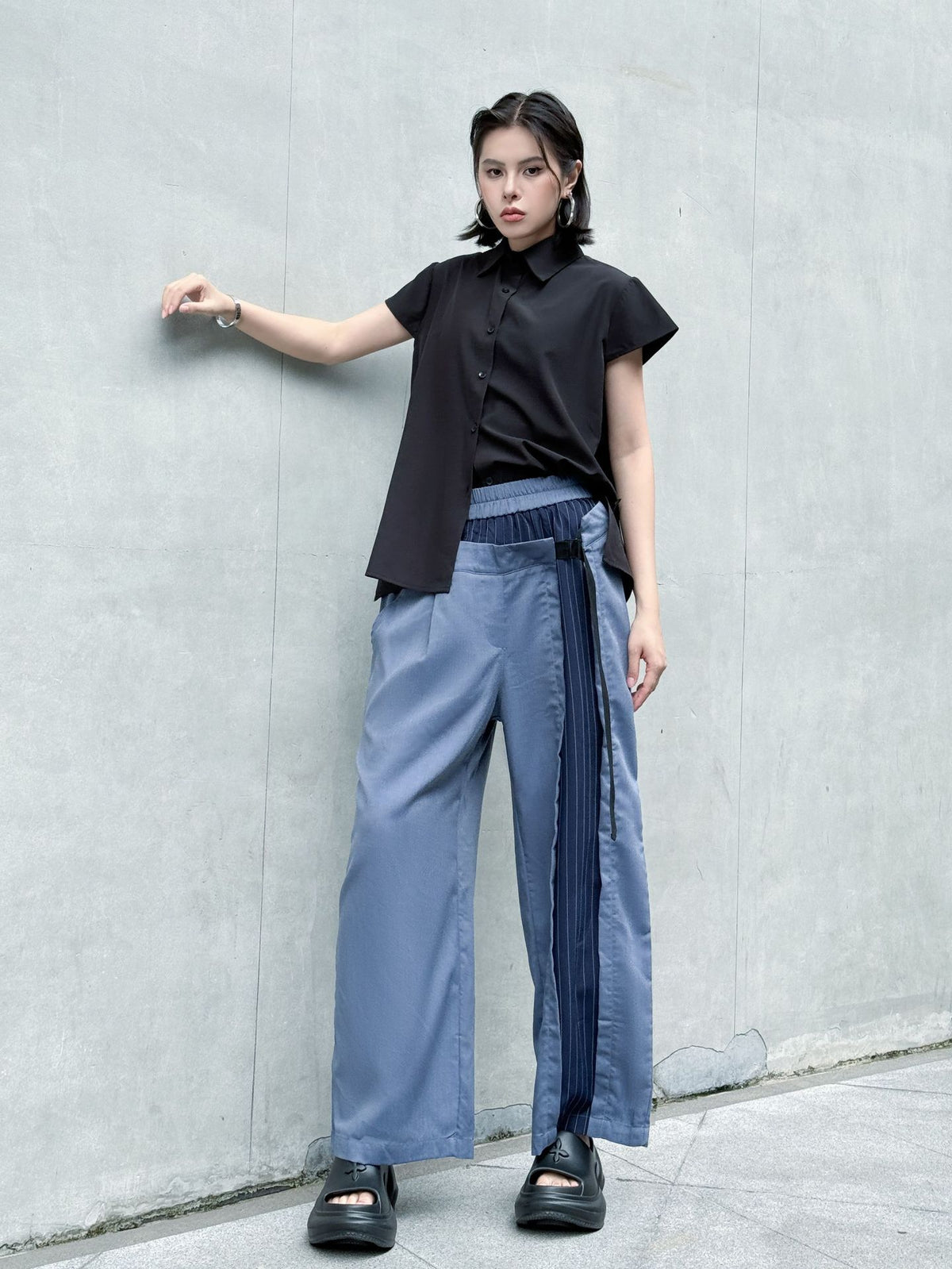 Scarf tie blouse and denim pants series 