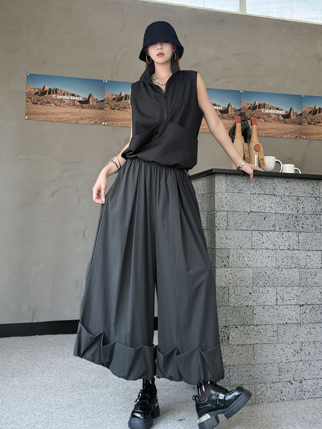 シャーリングカフワイドパンツ