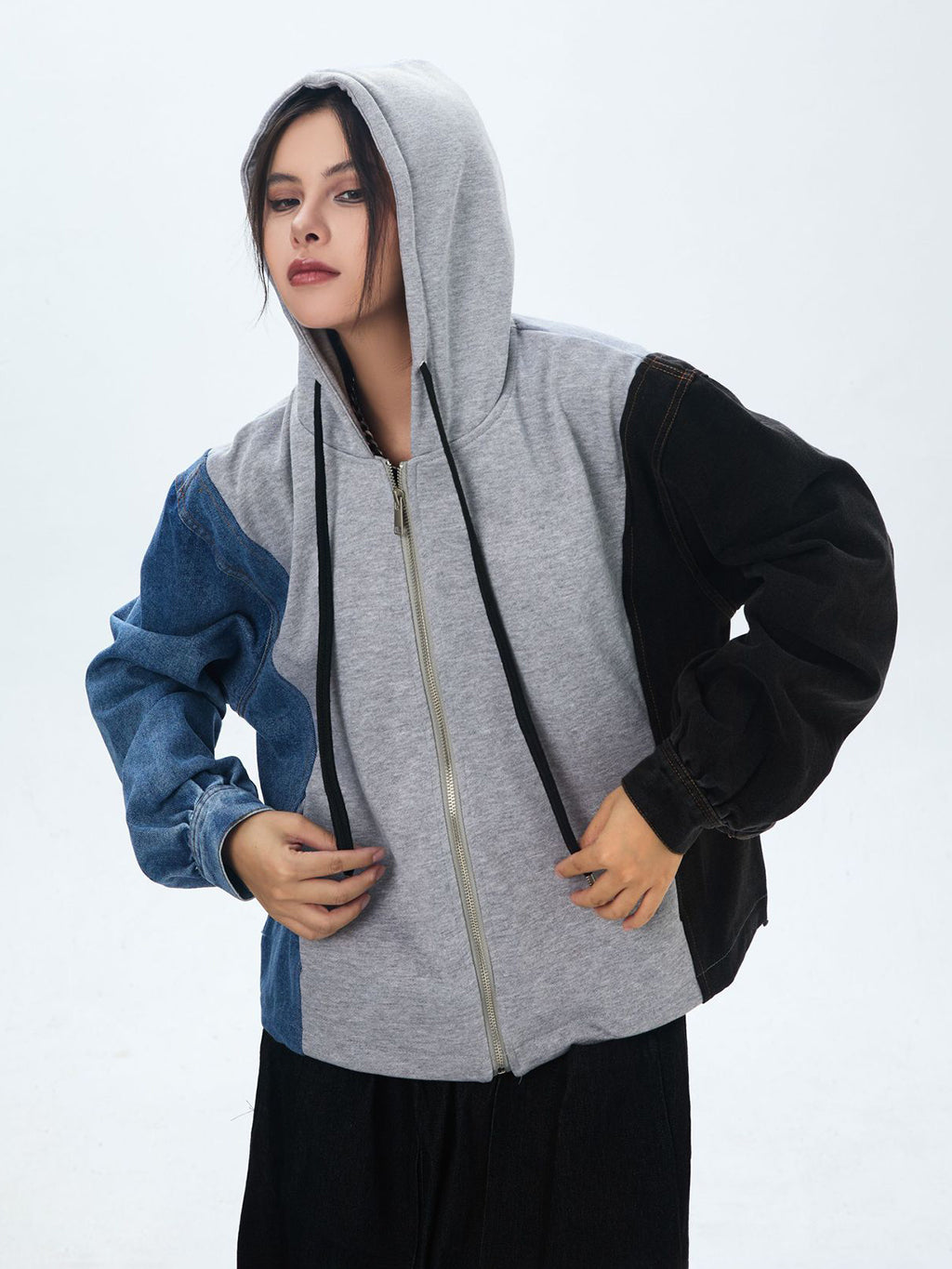 Washed Denim Docking Hoodie 