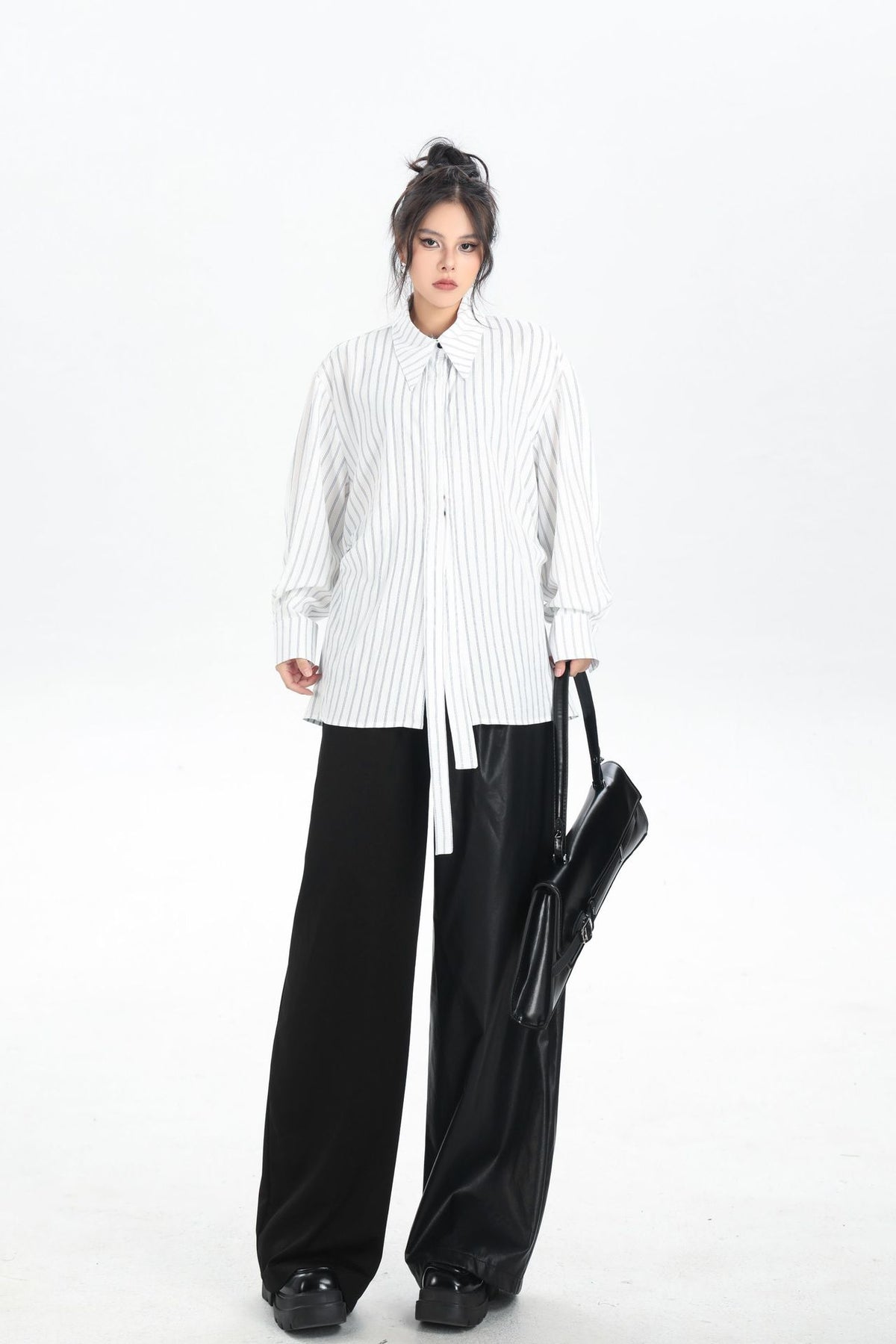 Scarf tie blouse and denim pants series 