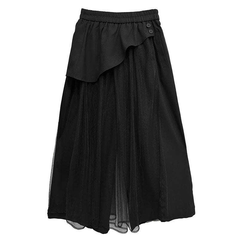 Tulle layered wide pants 