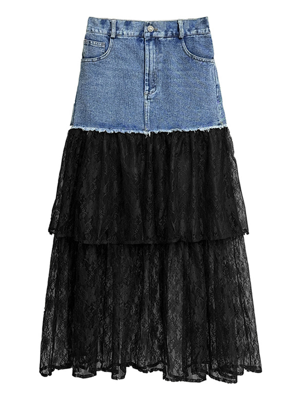 Denim and lace combination skirt 