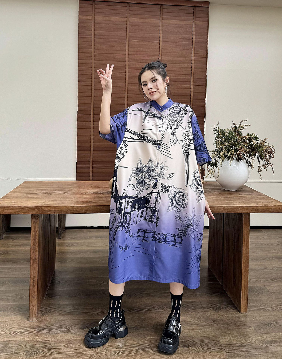 Scarf tie blouse and denim pants series 