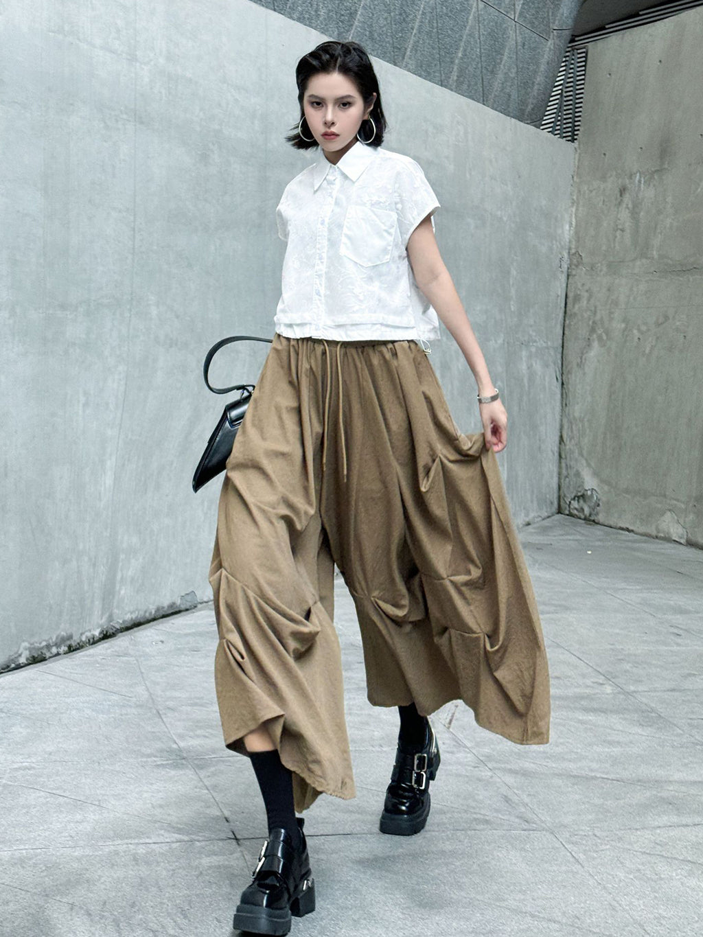 Gathered design wide pants 