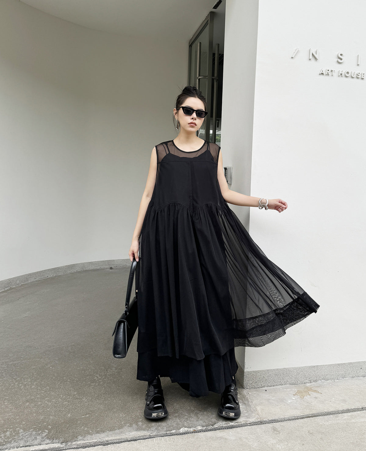 Sheer Black Layered Dress 