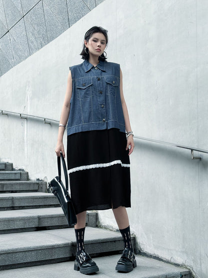 Scarf tie blouse and denim pants series 