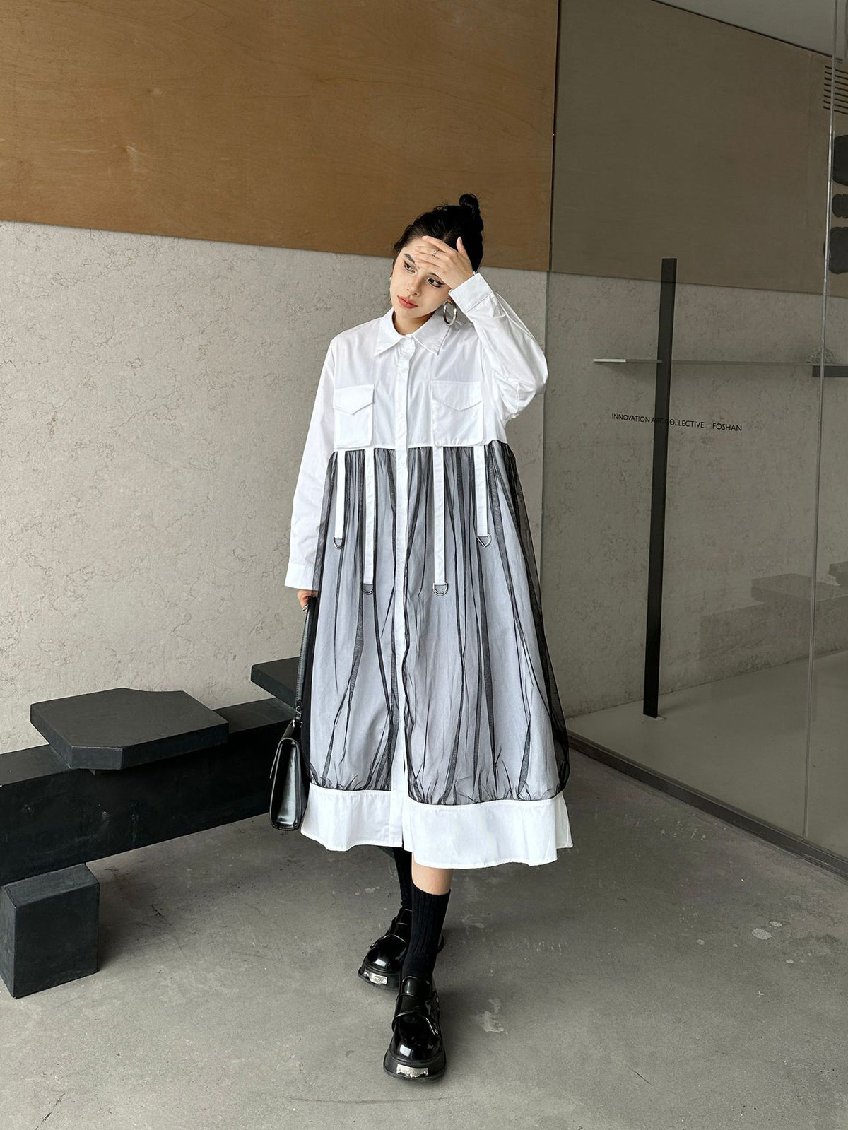 Scarf tie blouse and denim pants series 