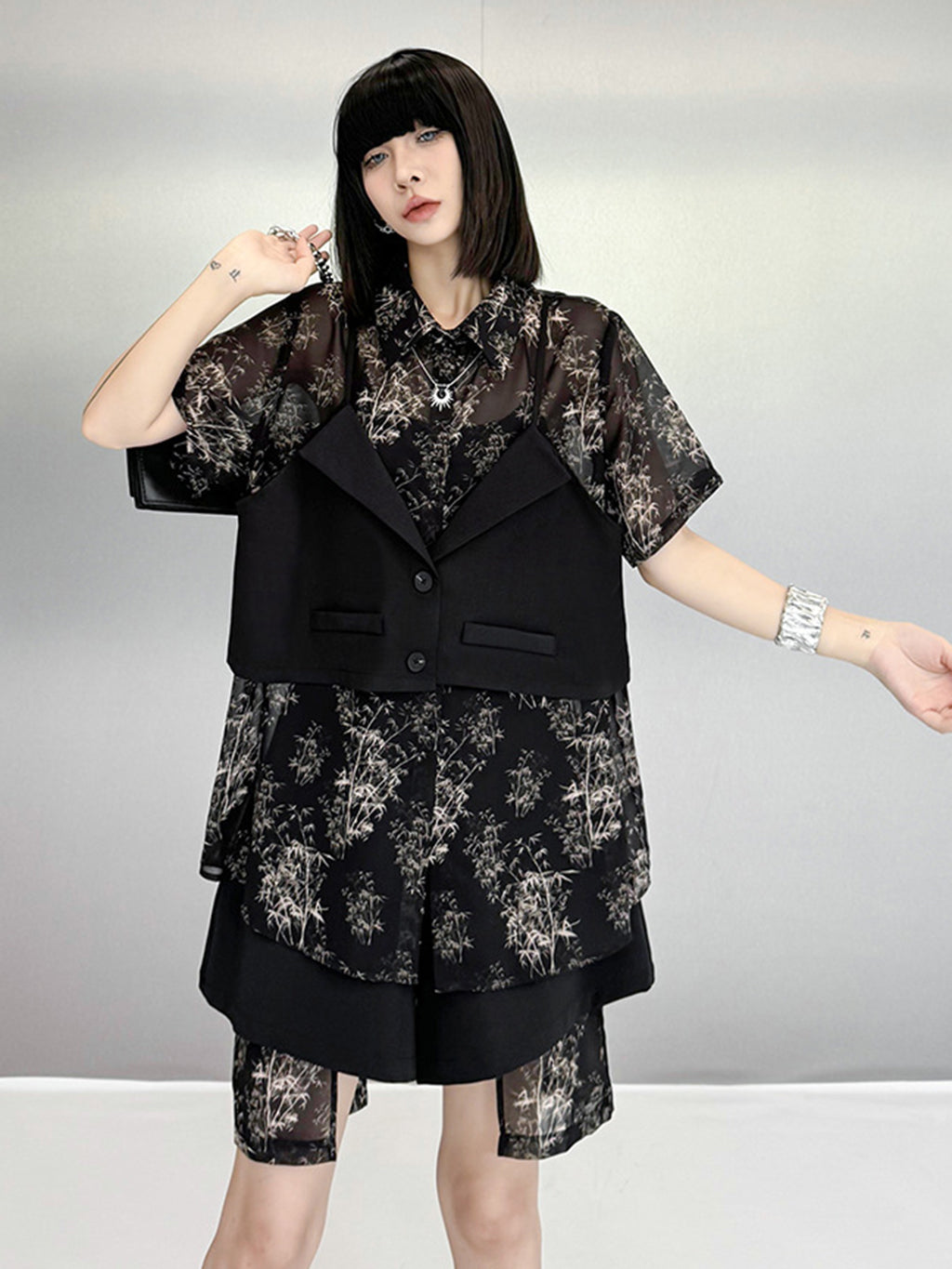 Scarf tie blouse and denim pants series 