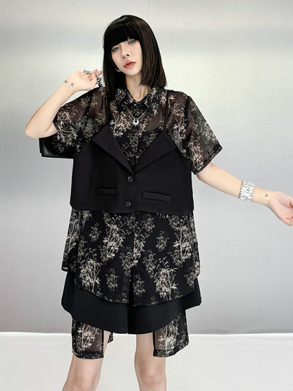 Scarf tie blouse and denim pants series 