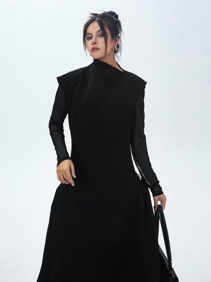 High neck long flared dress 