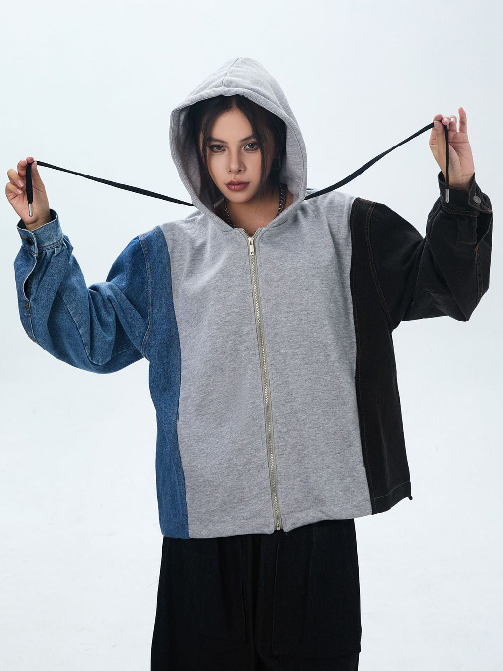Washed Denim Docking Hoodie 