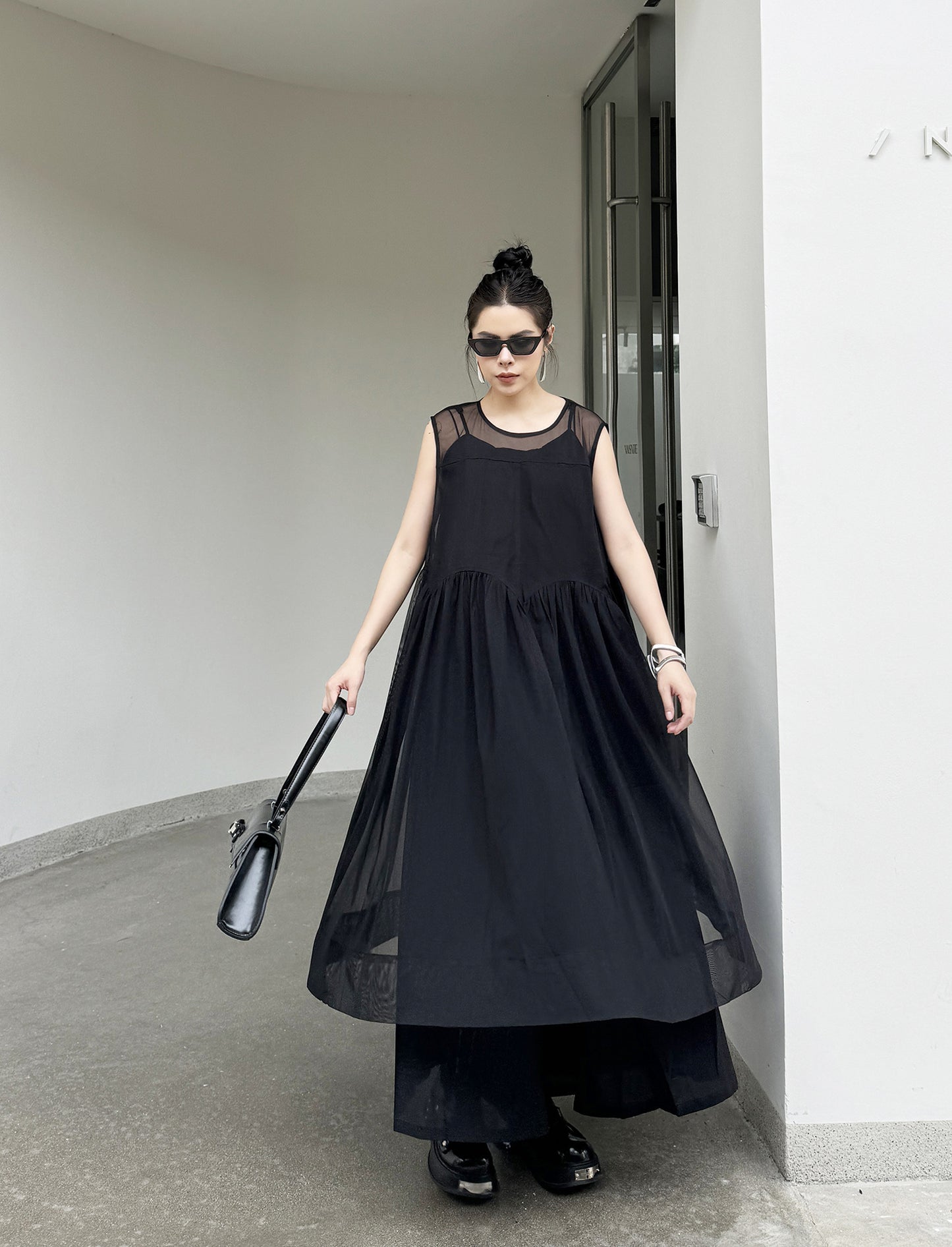 Sheer Black Layered Dress 